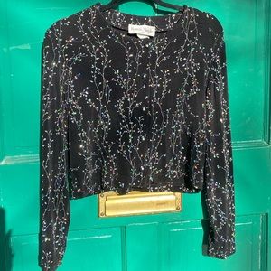 Vintage slinky cardigan with rhinestone buttons and glitter detail